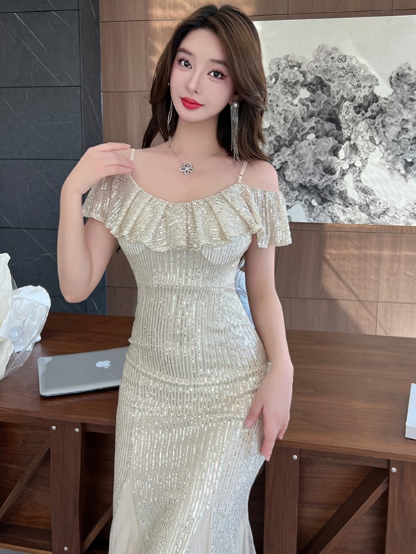 Sequins long banquet dress host temperament evening dress