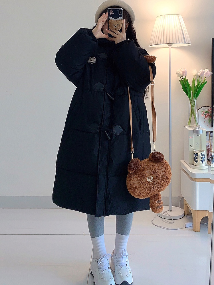 Horn buckle loose cotton coat long college style coat