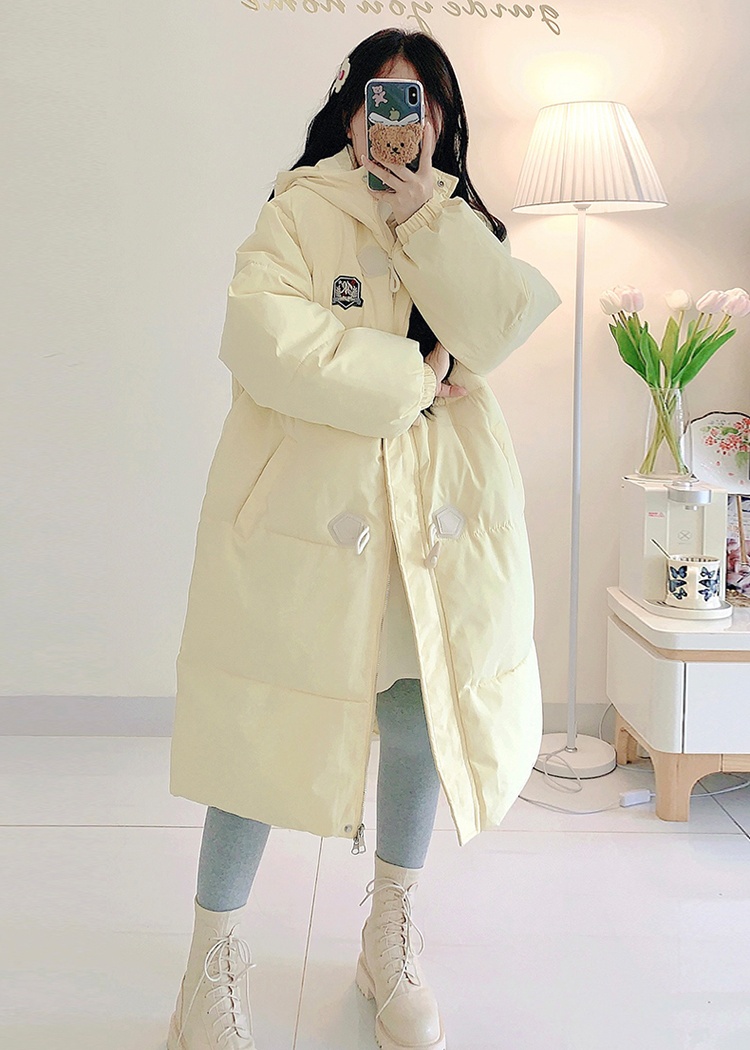 Horn buckle loose cotton coat long college style coat