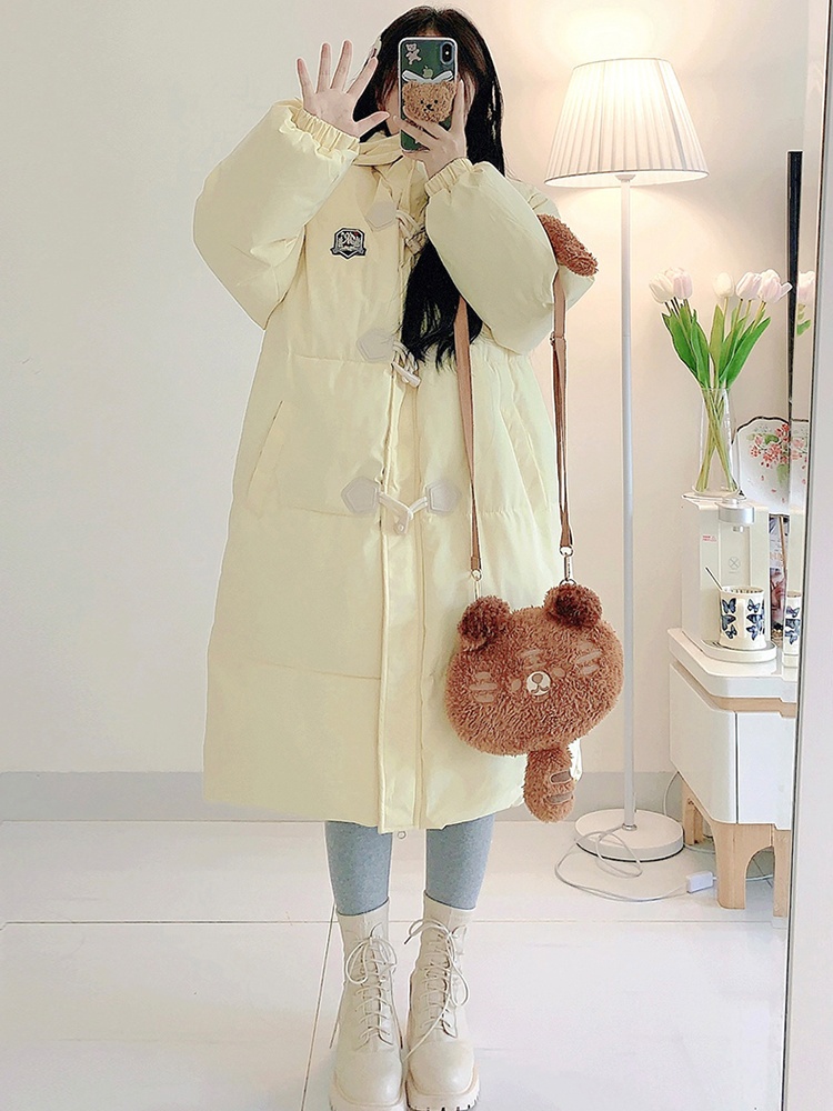 Horn buckle loose cotton coat long college style coat