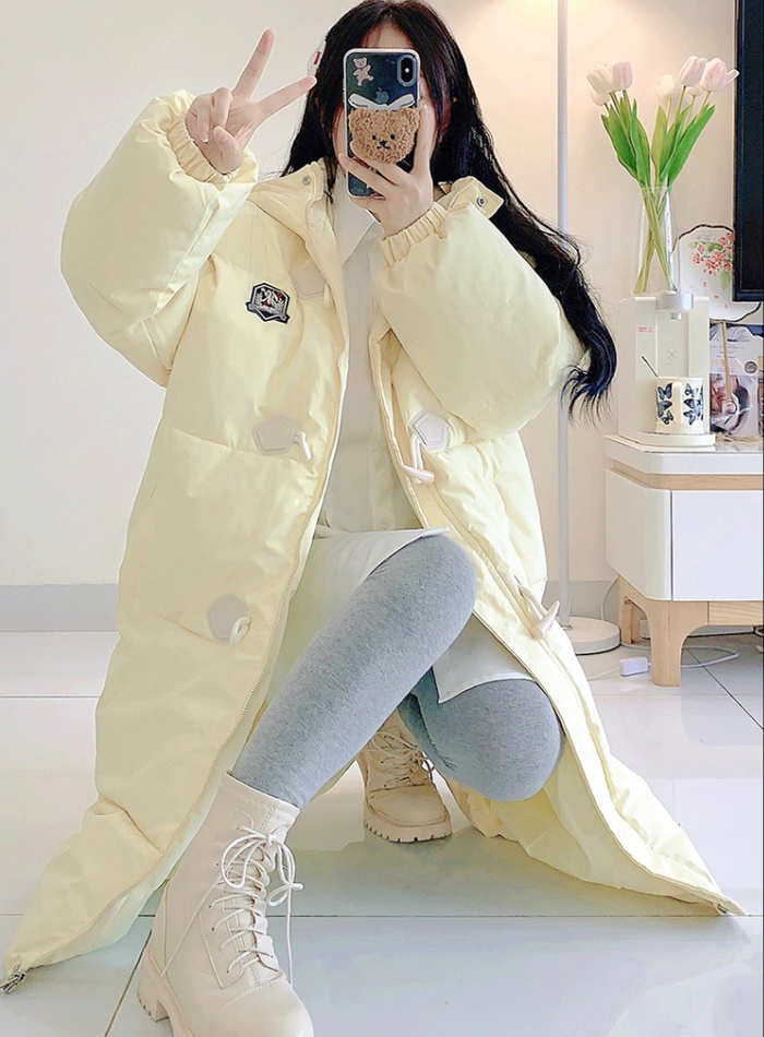 Horn buckle loose cotton coat long college style coat