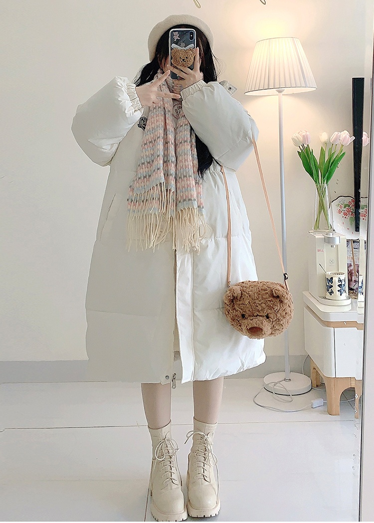 Horn buckle loose cotton coat long college style coat