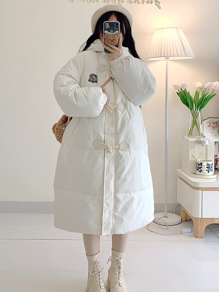 Horn buckle loose cotton coat long college style coat