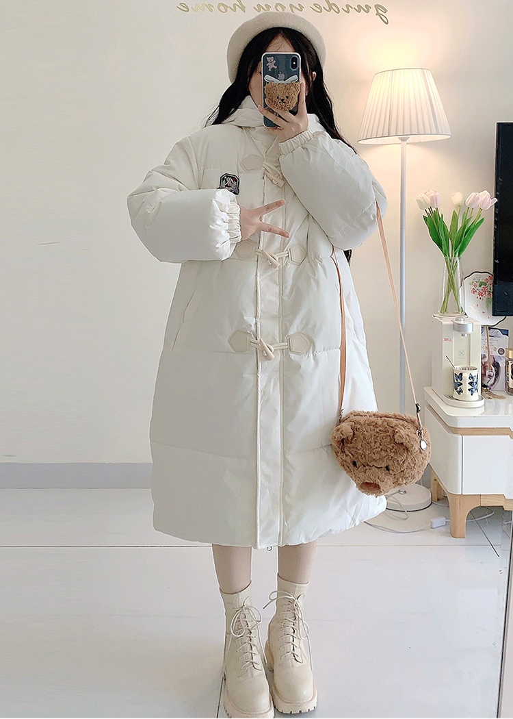 Horn buckle loose cotton coat long college style coat