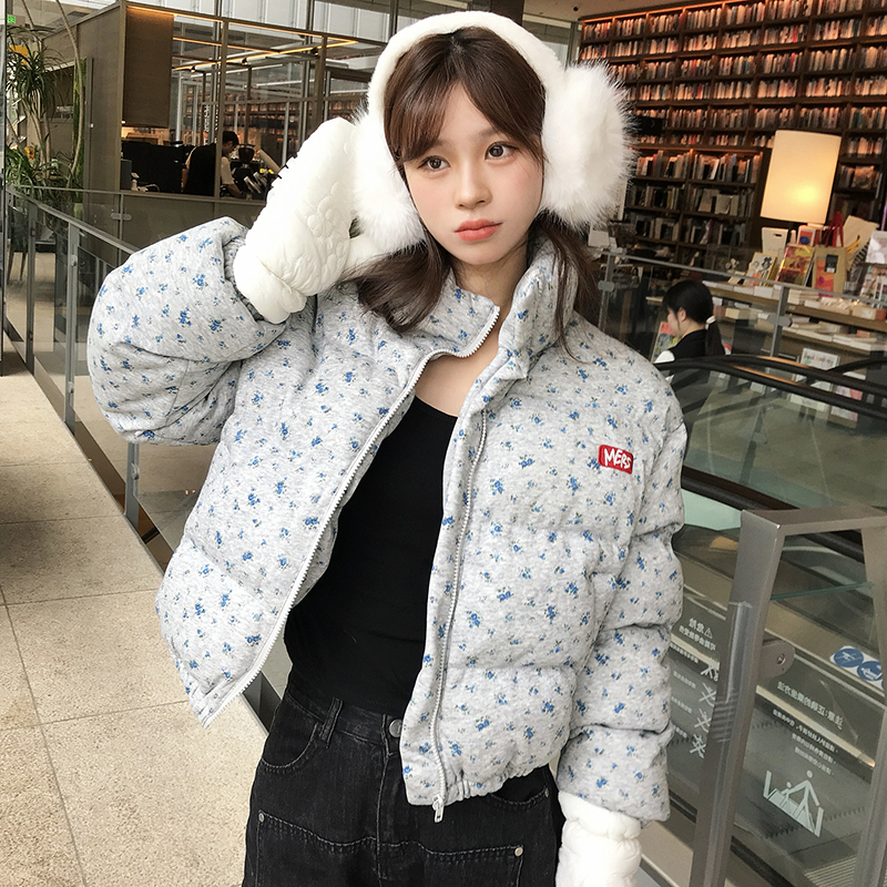 Winter American style thermal cotton coat floral thick coat