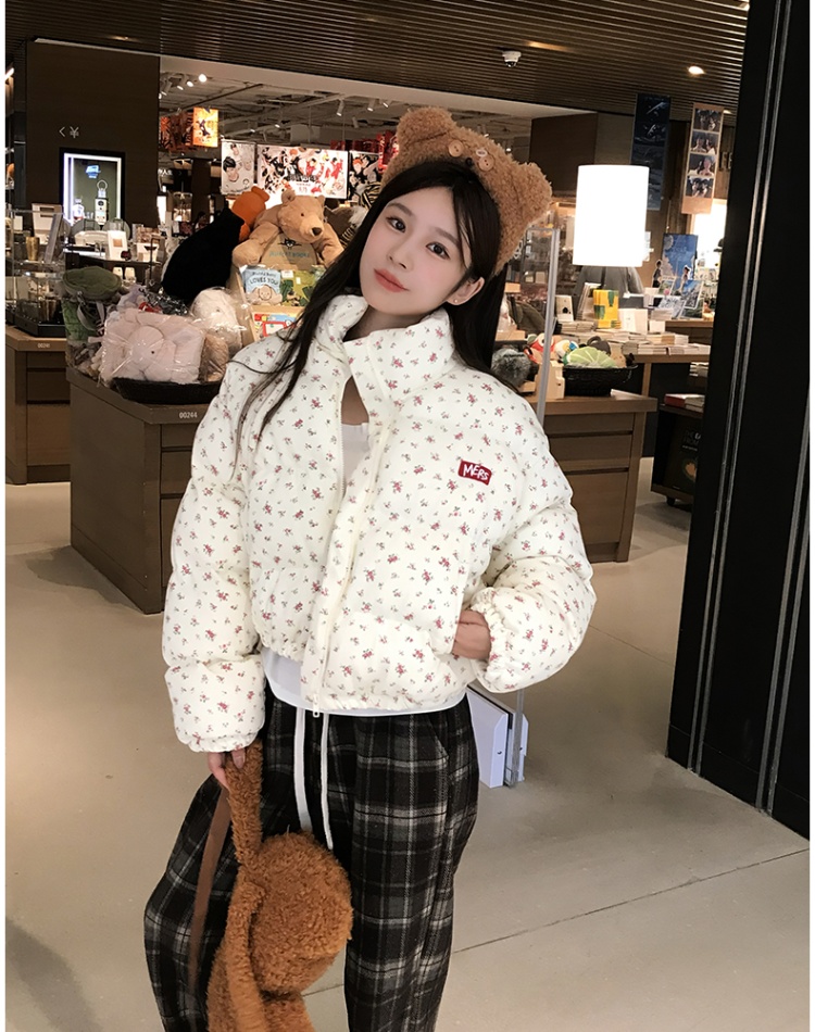 Winter American style thermal cotton coat floral thick coat