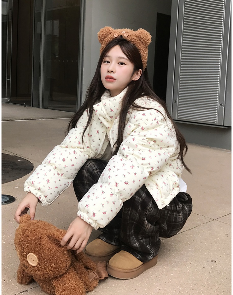 Winter American style thermal cotton coat floral thick coat