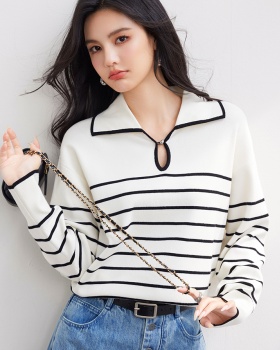 V-neck all-match tops stripe sweater