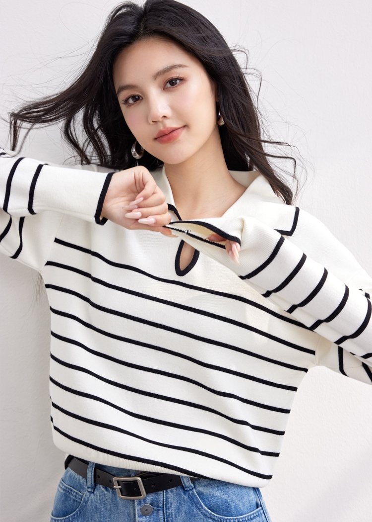 V-neck all-match tops stripe sweater