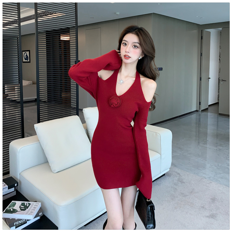 Halter dress autumn and winter sweater dress