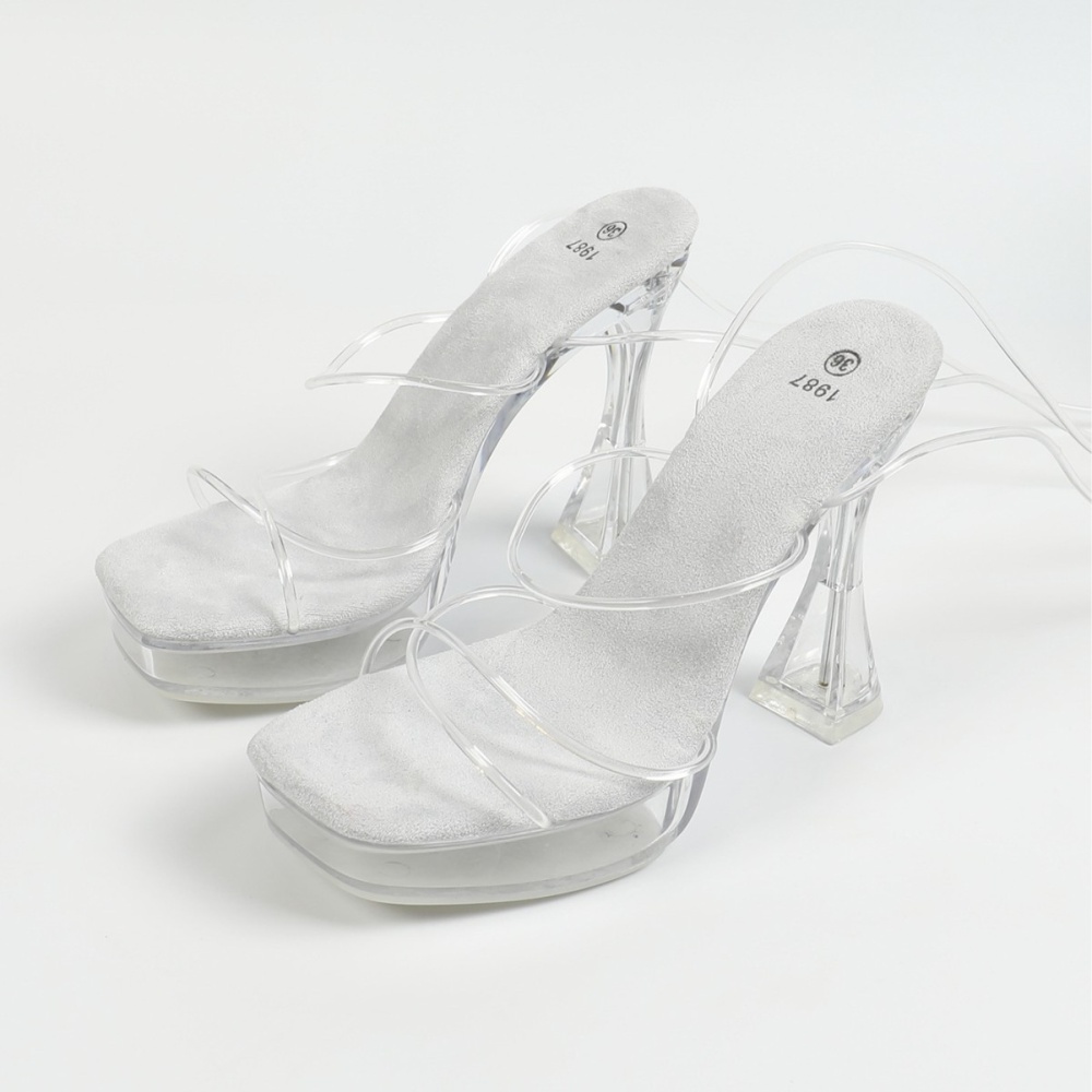 Square head thick sexy transparent antiskid crystal sandals