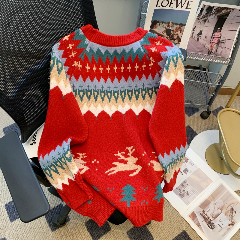 Thermal christmas knitted sweater for women