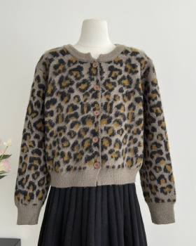 Leopard retro sweater France style tops for women