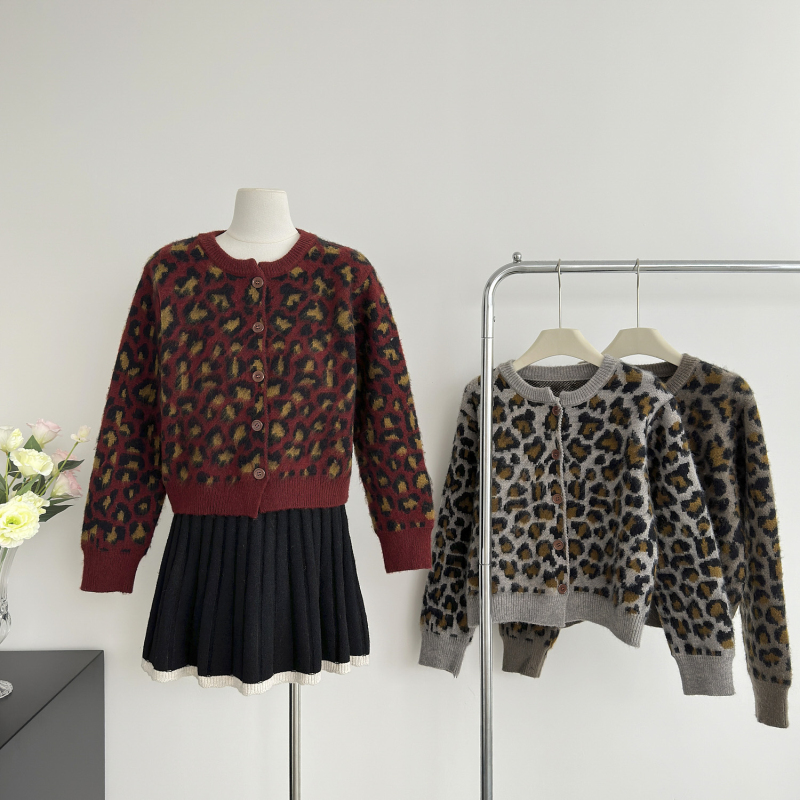 Leopard retro sweater France style tops for women