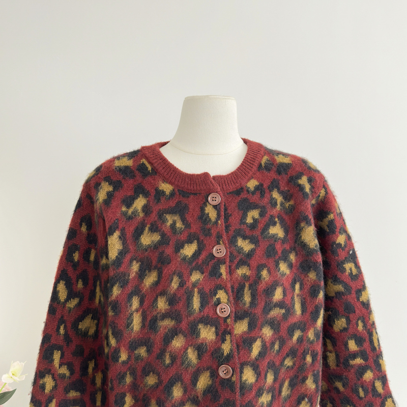 Leopard retro sweater France style tops for women