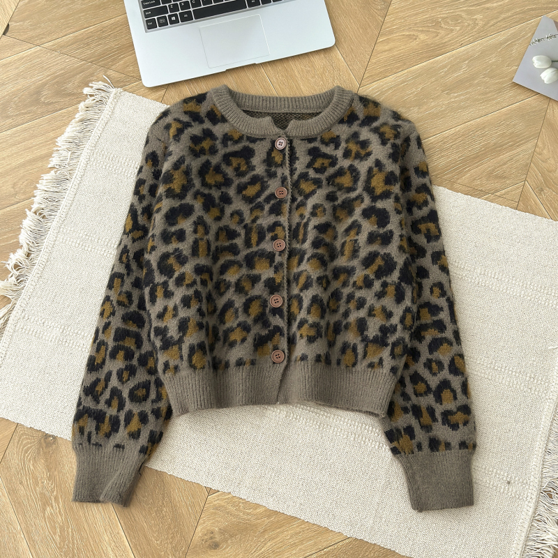 Leopard retro sweater France style tops for women