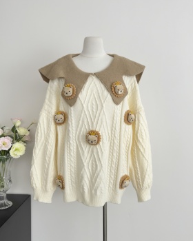 Doll collar stereoscopic loose coat sweet knitted sweater