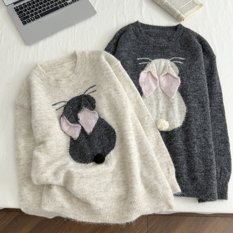 Maiden bunny sweater long sleeve loose tops for women