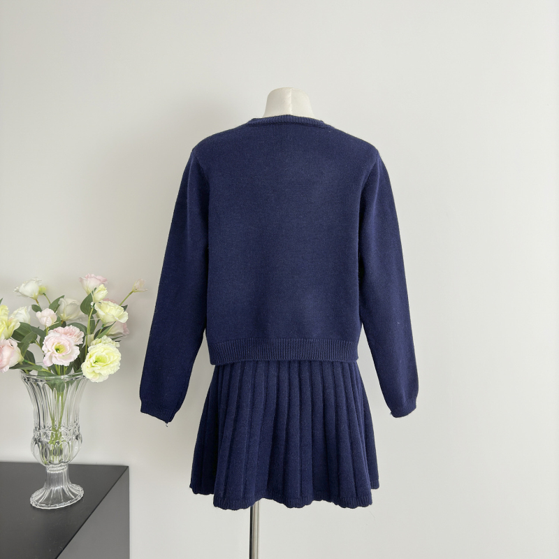 Round neck sweater pullover short skirt 2pcs set