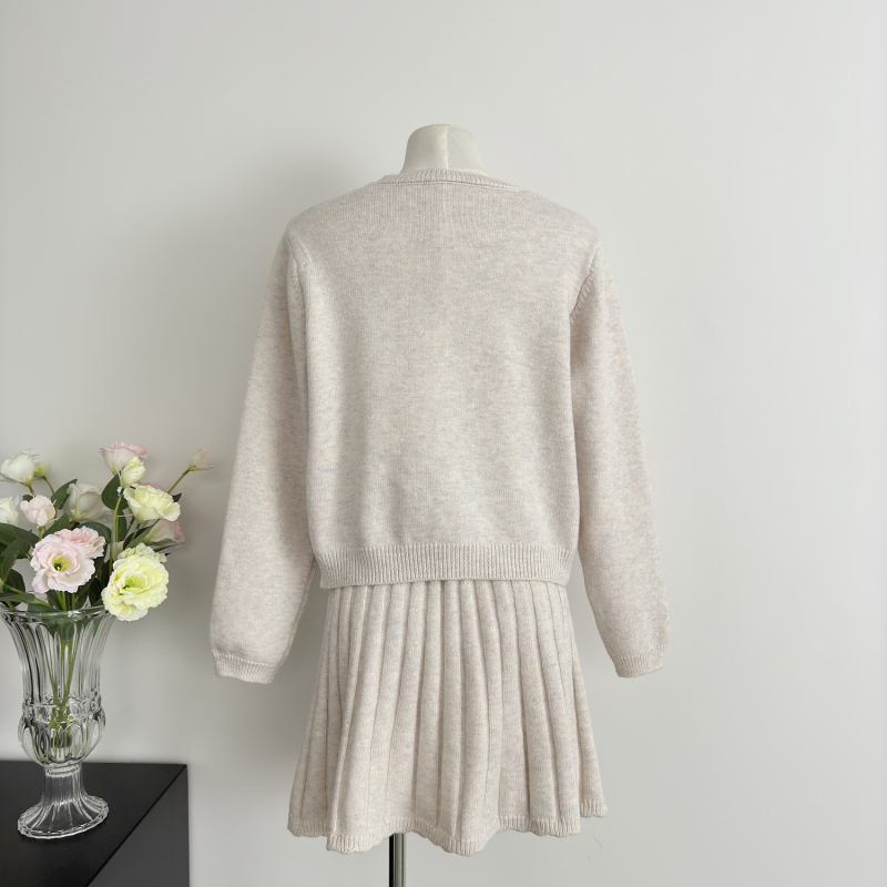 Round neck sweater pullover short skirt 2pcs set