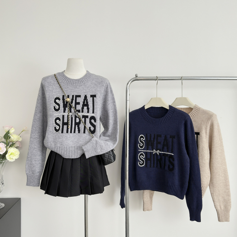 Letters show young autumn bow pullover sweater for women