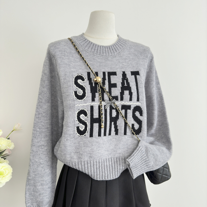 Letters show young autumn bow pullover sweater for women