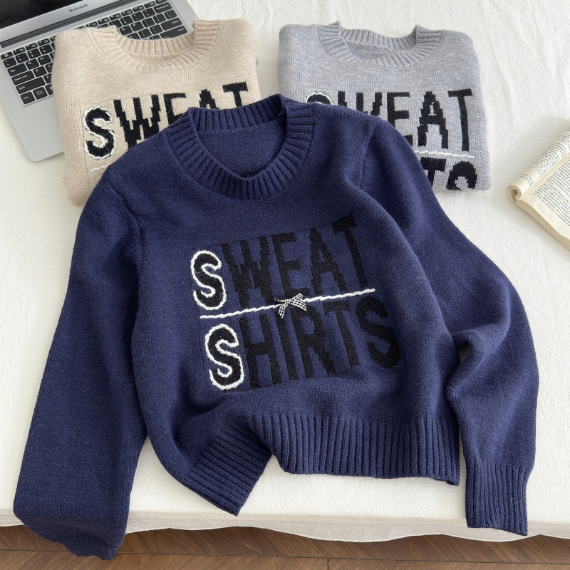 Letters show young autumn bow pullover sweater for women