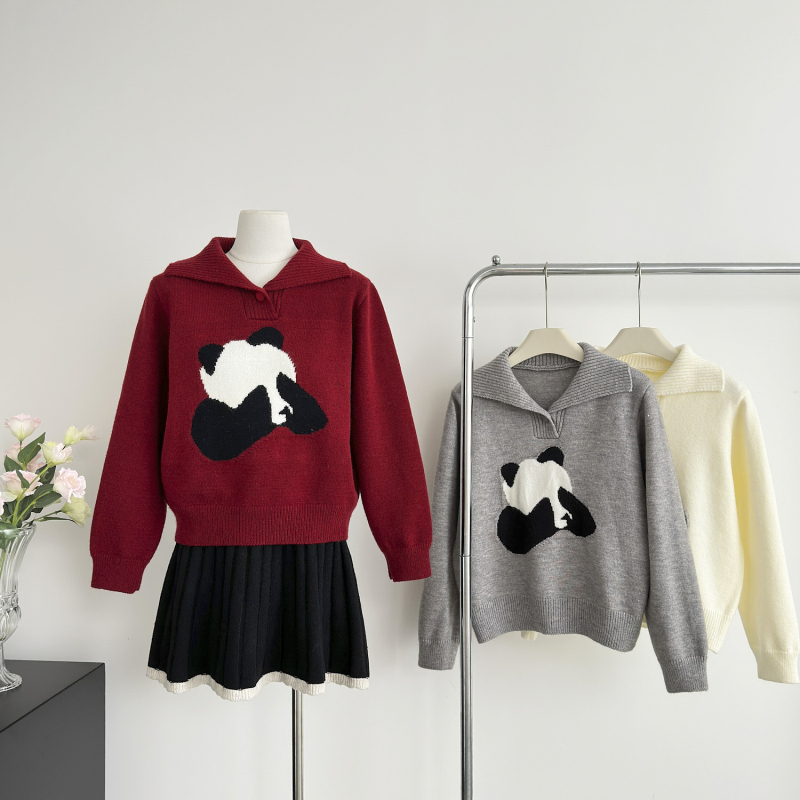 Pullover panda sweater all-match coat for women