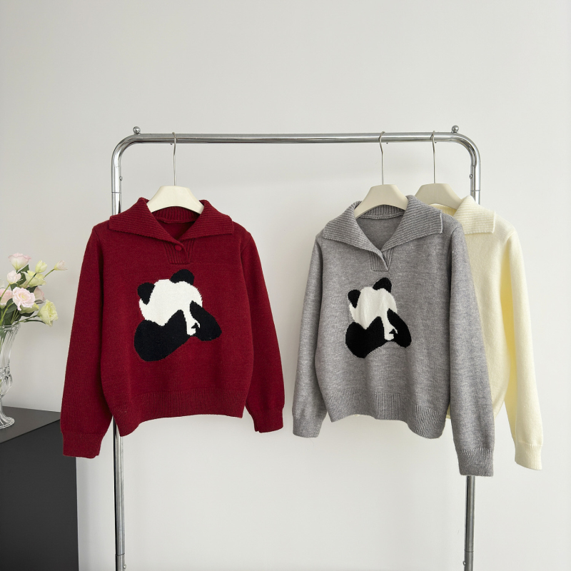 Pullover panda sweater all-match coat for women