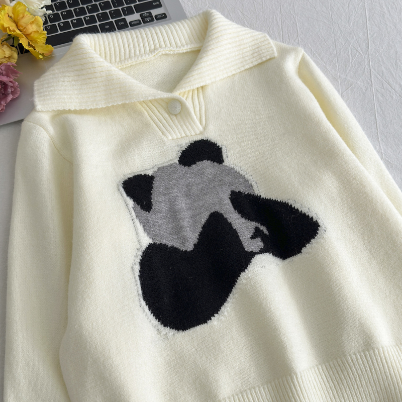 Pullover panda sweater all-match coat for women