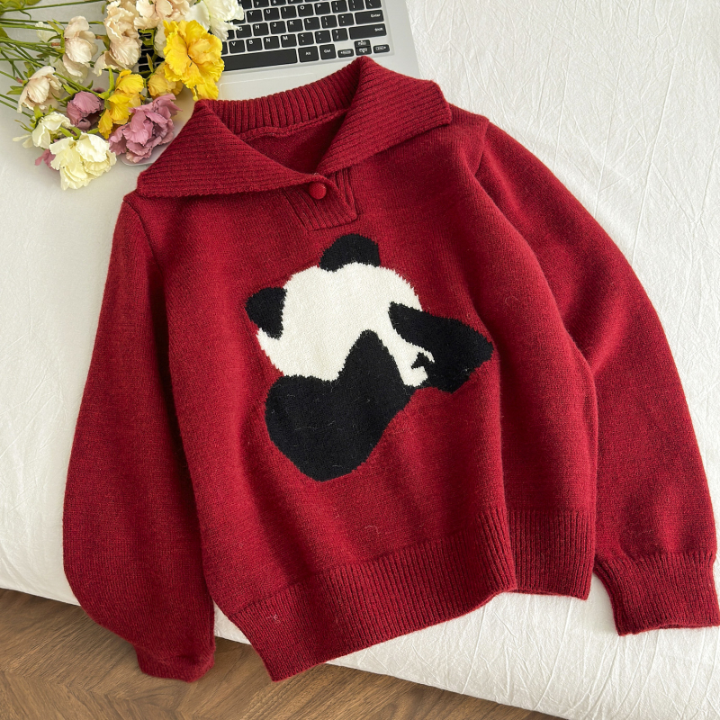 Pullover panda sweater all-match coat for women