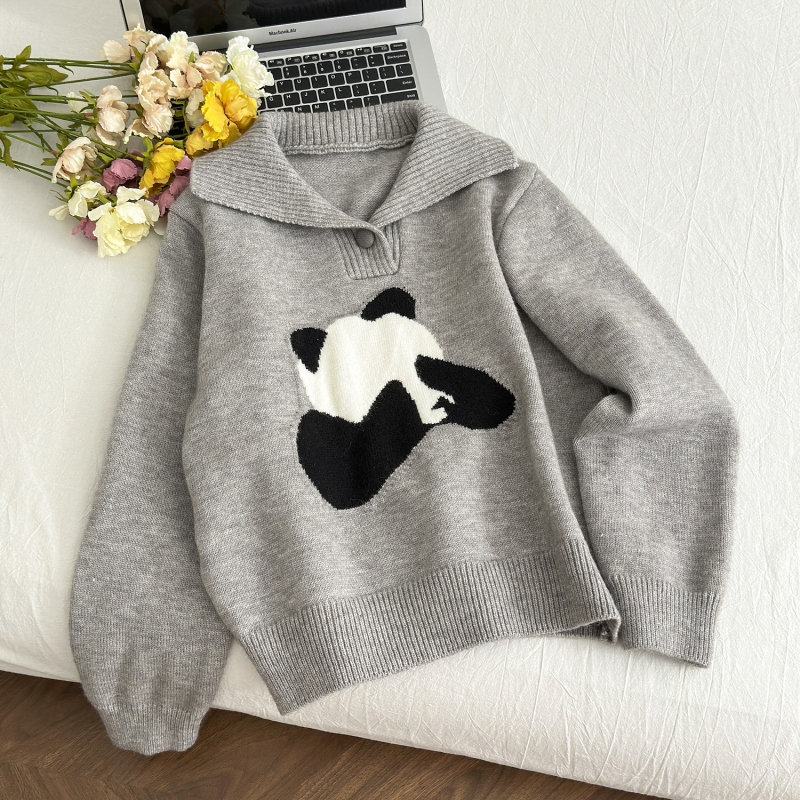 Pullover panda sweater all-match coat for women