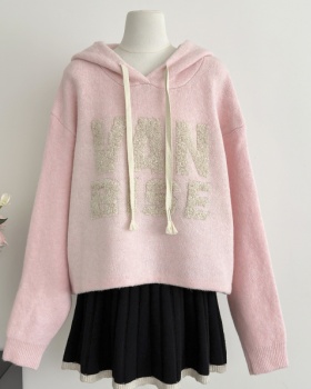 Loose jacquard sweater letters hooded tops for women