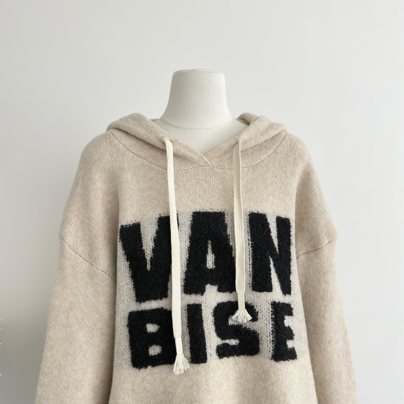 Loose jacquard sweater letters hooded tops for women