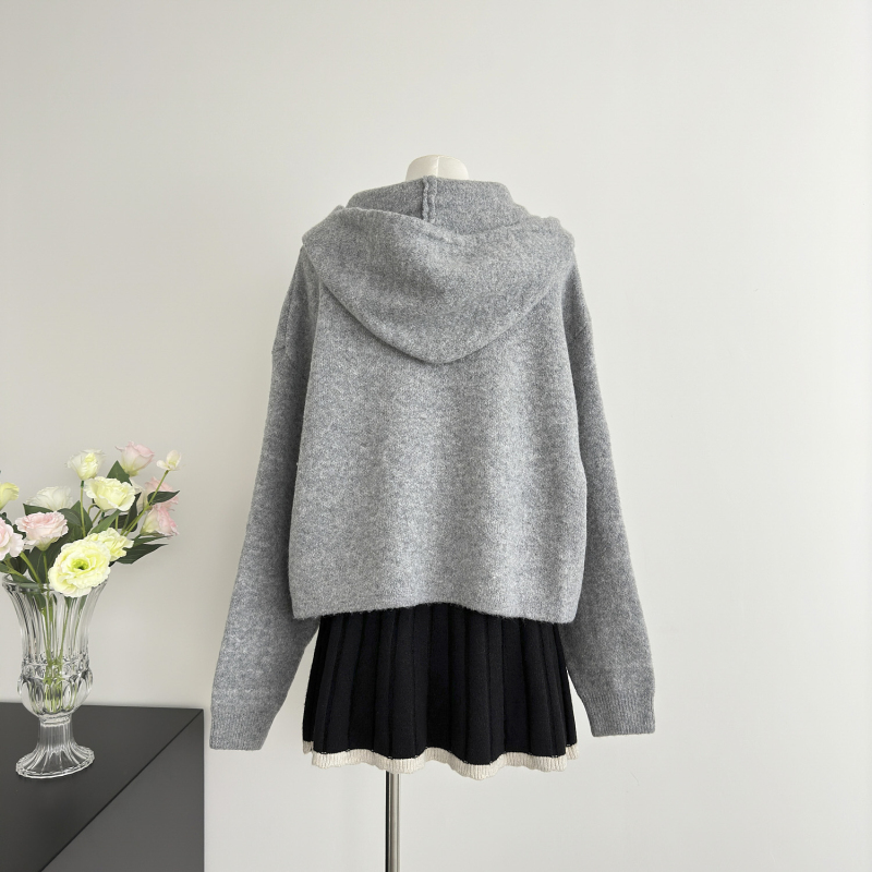 Loose jacquard sweater letters hooded tops for women