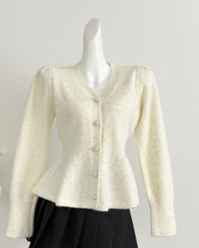 Temperament slim sweater chanelstyle lotus leaf edges cardigan