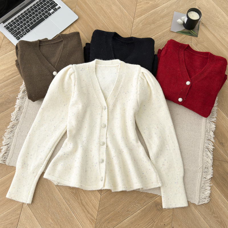 Temperament slim sweater chanelstyle lotus leaf edges cardigan