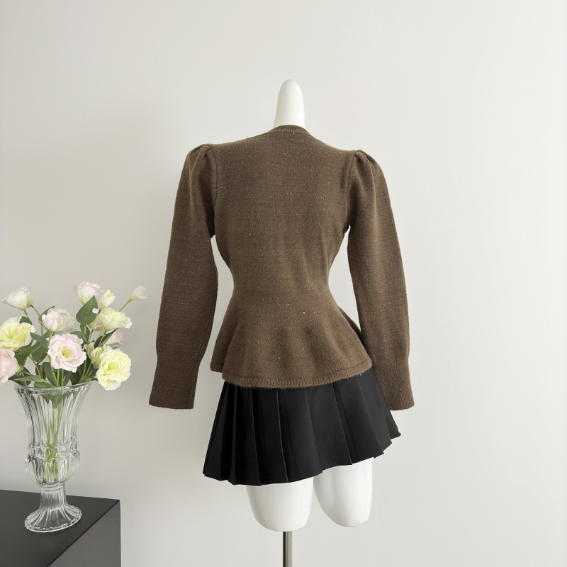 Temperament slim sweater chanelstyle lotus leaf edges cardigan