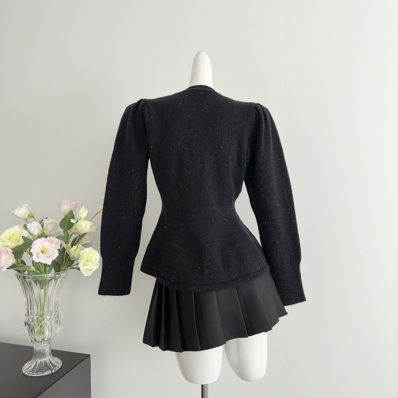 Temperament slim sweater chanelstyle lotus leaf edges cardigan