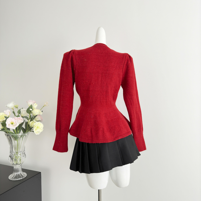 Temperament slim sweater chanelstyle lotus leaf edges cardigan