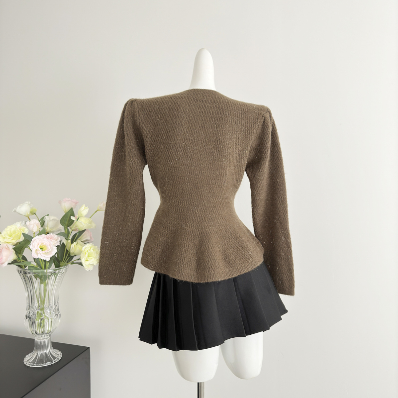 A-line pinched waist sweater petal hem cardigan