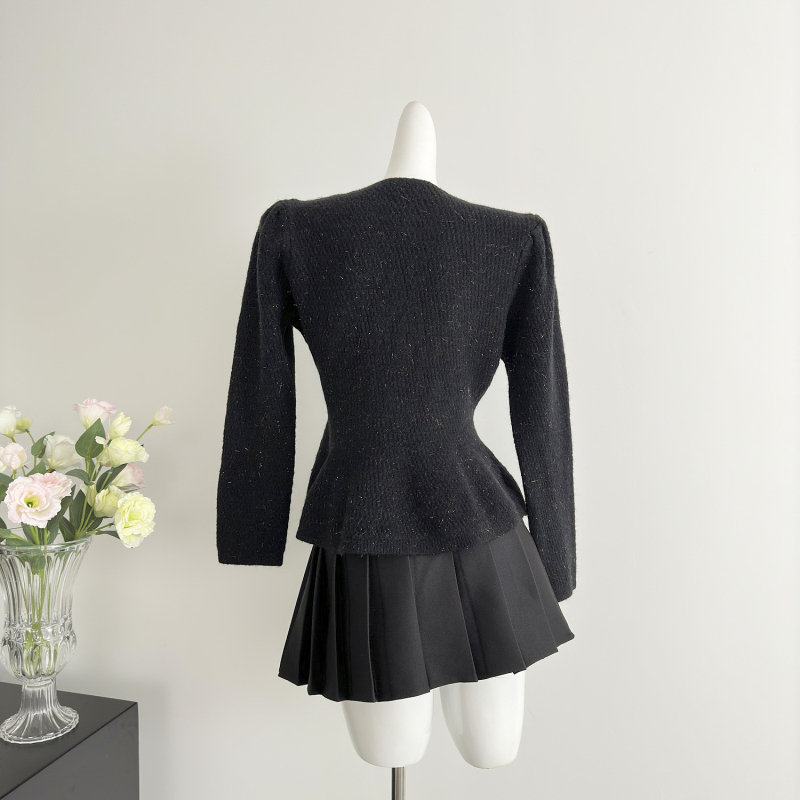 A-line pinched waist sweater petal hem cardigan