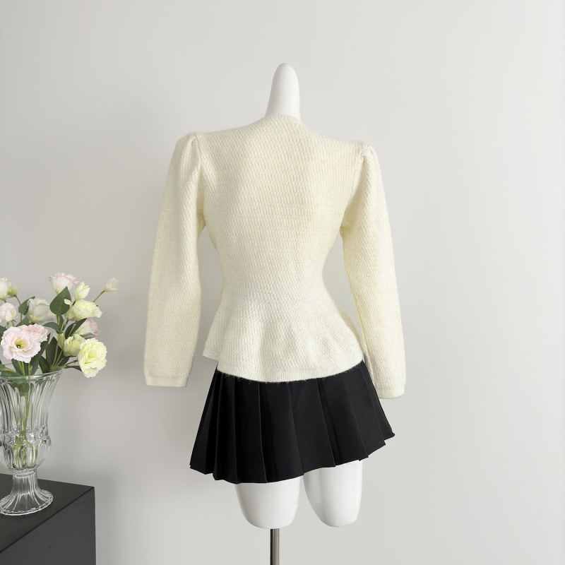 A-line pinched waist sweater petal hem cardigan