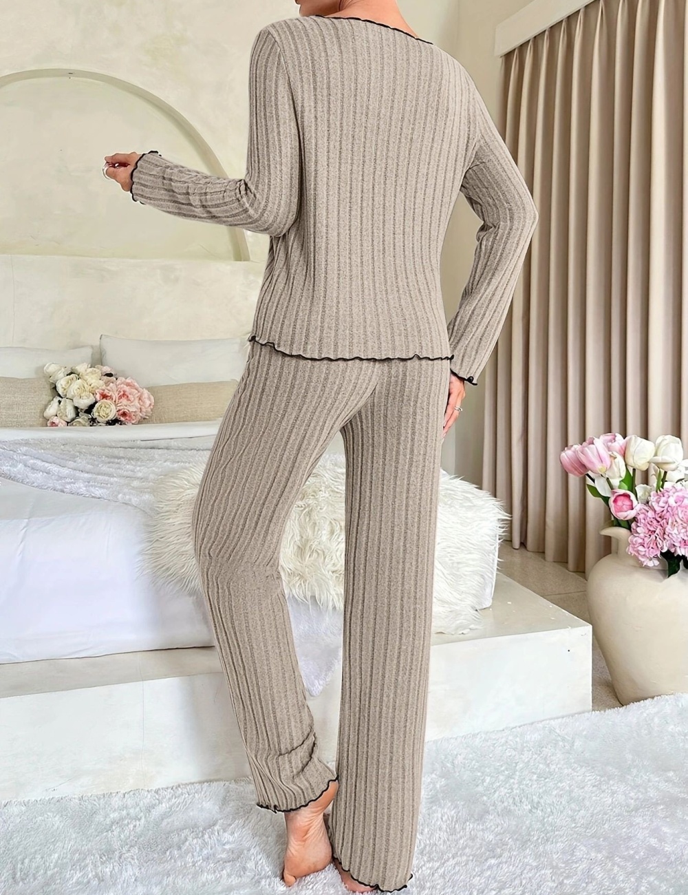 European style at home pit stripe pajamas 2pcs set for women