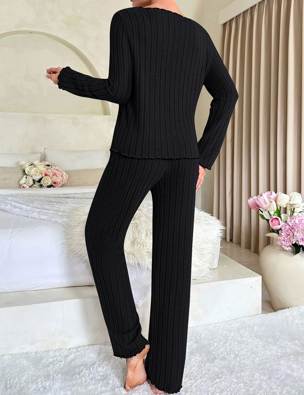 European style at home pit stripe pajamas 2pcs set for women