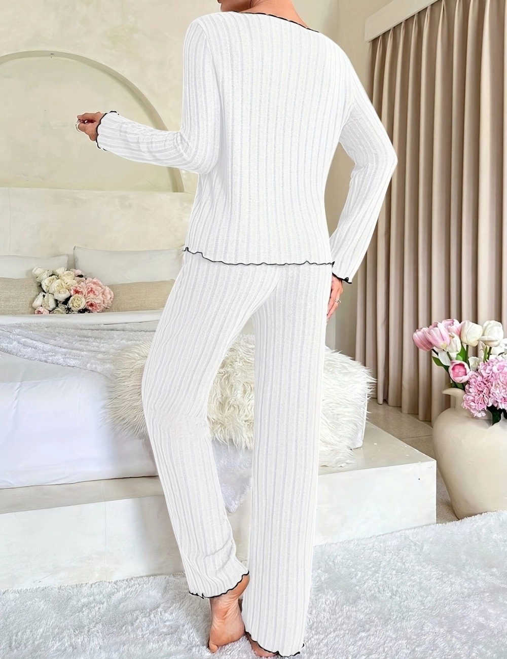 European style at home pit stripe pajamas 2pcs set for women