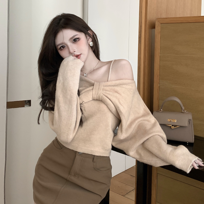 Small strapless sweater 2pcs set