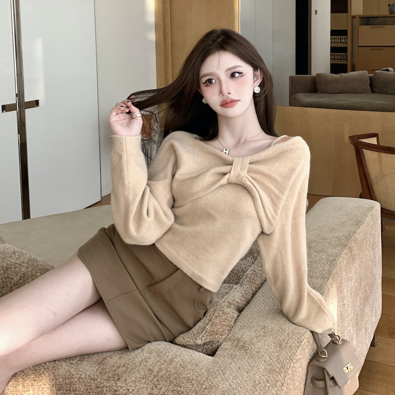 Small strapless sweater 2pcs set