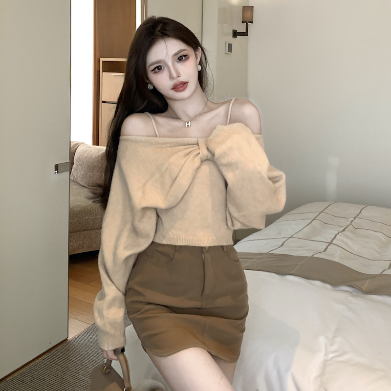 Small strapless sweater 2pcs set