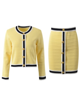 Metal buckles short skirt autumn tops 2pcs set